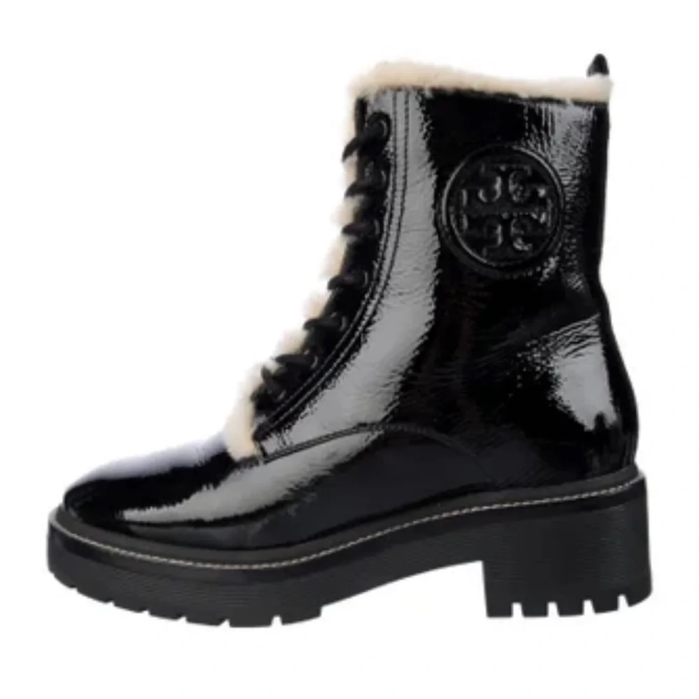 Tory Burch Miller Lug Sole Shearling Booties 50mm Black 6.5